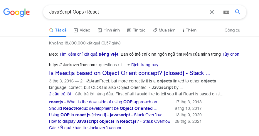 JavaScript Oops React - Tìm trên Google