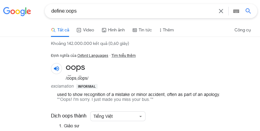 define oops - thủ thuật google