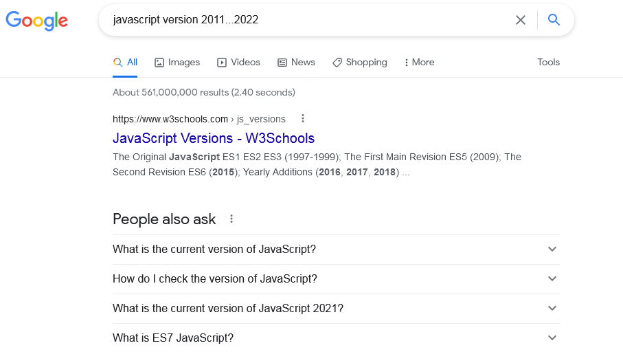 javascript version 2011...2022 - Google Search